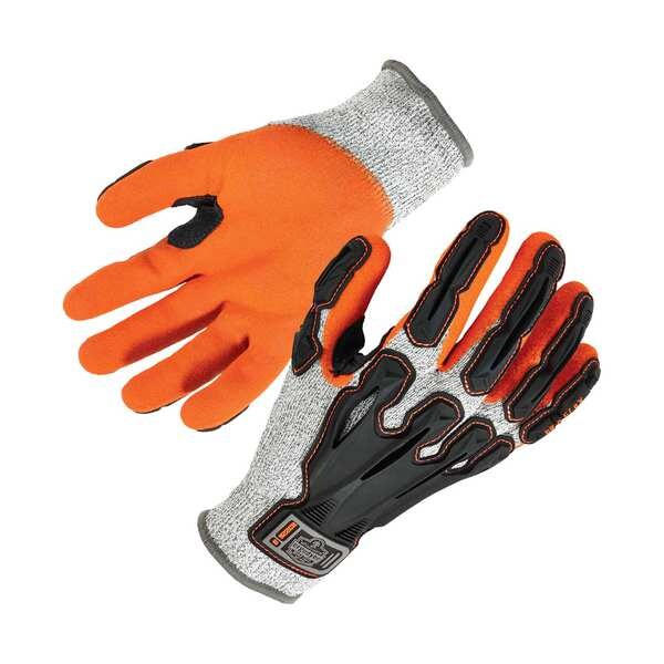 Impact Gloves, Level 5, Gray/Orange, PR