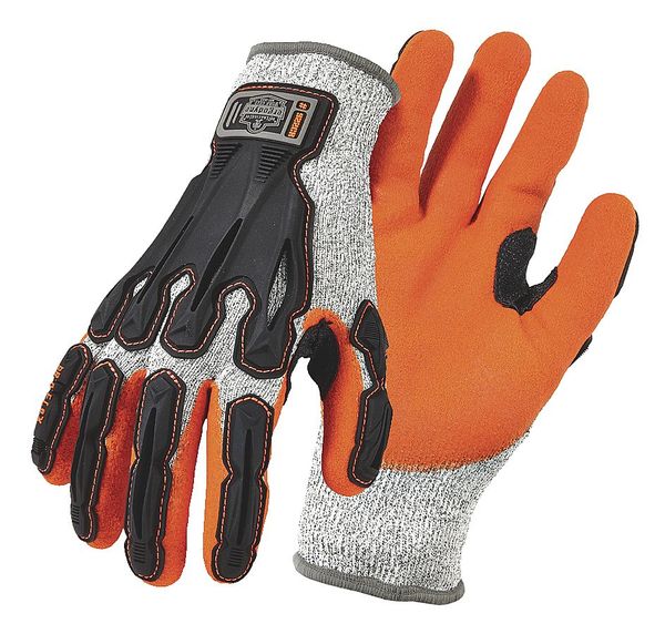 Impact Gloves, Level 5, Gray/Orange, 2XL, PR