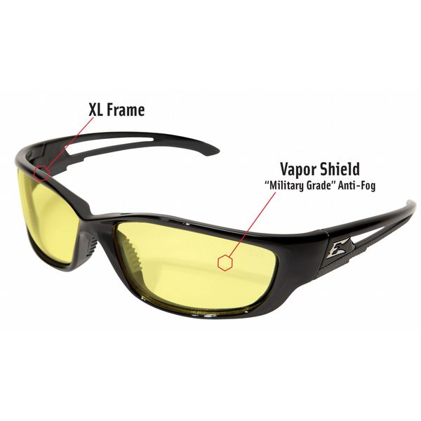 Safety Glasses, Wraparound Yellow Polycarbonate Lens, Anti-Fog, Scratch-Resistant