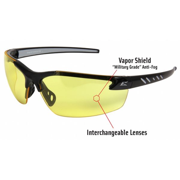 Safety Glasses, Wraparound Yellow Polycarbonate Lens, Anti-Fog, Scratch-Resistant