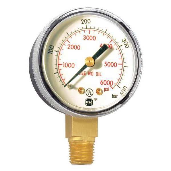 Pressure Gauge, 0 to 6000 psi, 1/4 in MNPT, Steel, Black