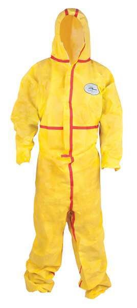 Hooded Chemical Resistant Coveralls, Yellow, Zipper