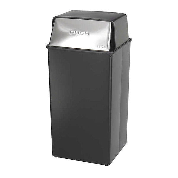 36 gal Rectangular Trash Can, Black/Steel, 18