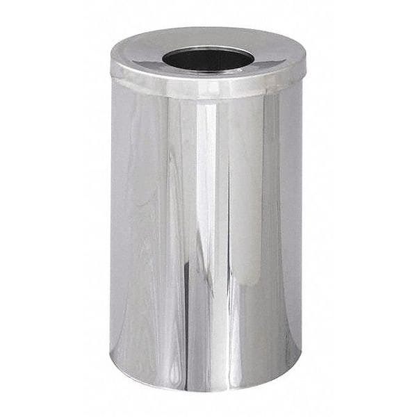 35 gal Round Trash Can, Chrome, 18-1/2