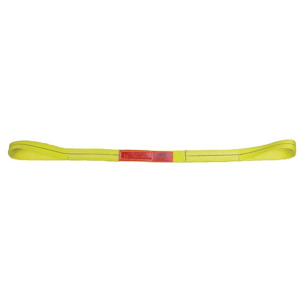 Web Sling, Flat Eye and Eye, 6 ft L, 1 in W, Nylon, Yellow