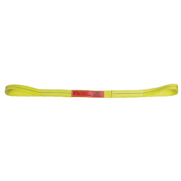 Web Sling, Flat Eye and Eye, 3 ft L, 1 in W, Nylon, Yellow