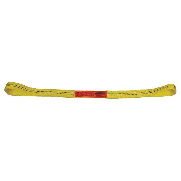 Web Sling, Flat Eye and Eye, 6 ft L, 2 in W, Nylon, Yellow