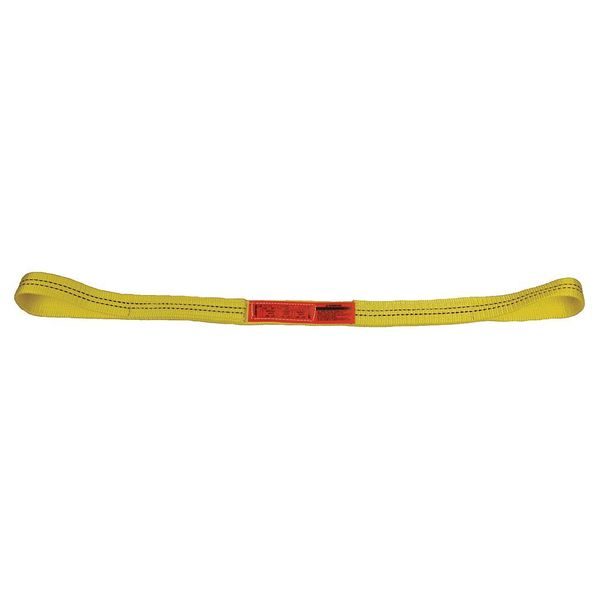 Web Sling, Flat Eye and Eye, 6 ft L, 1 in W, Nylon, Yellow