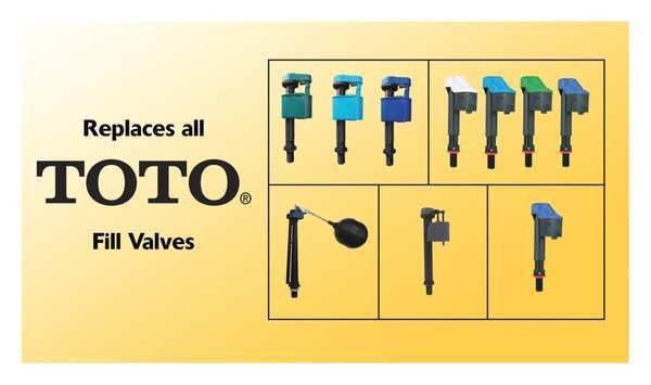 Fill Valve, For Use with Toto, Plastic, Blk