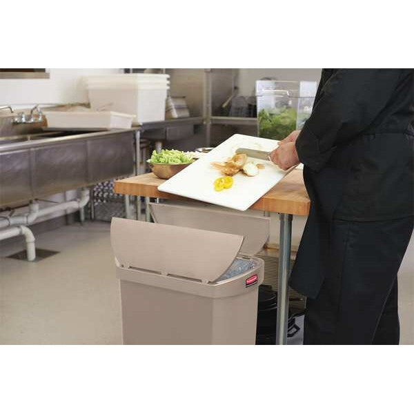 24 gal Rectangular Trash Can, Beige, 15 3/4 in Dia, Step-On, Plastic