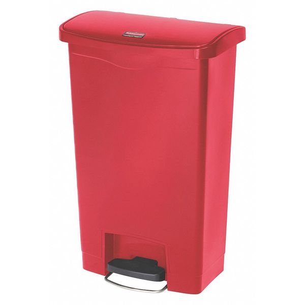 13 gal Rectangular Trash Can, Red, 17 3/4 in Dia, Step-On, Plastic