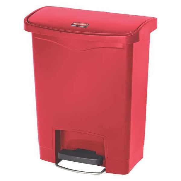 8 gal Rectangular Step Can, Red, 16 1/2 in Dia, Step-On, Plastic