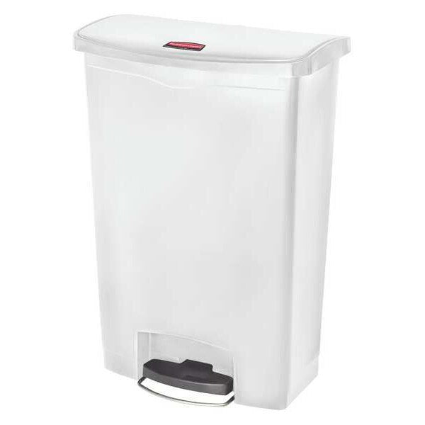 24 gal Rectangular Trash Can, White, 22 1/4 in Dia, Step-On, Plastic