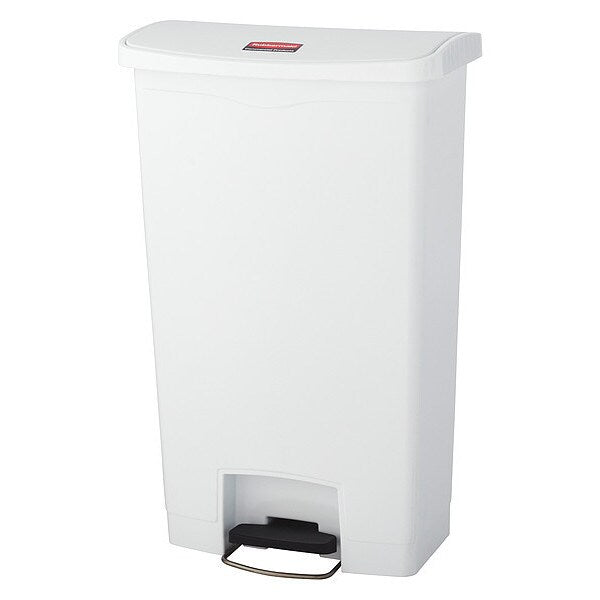 18 gal Rectangular Trash Can, White, 19 1/2 in Dia, Step-On, Plastic
