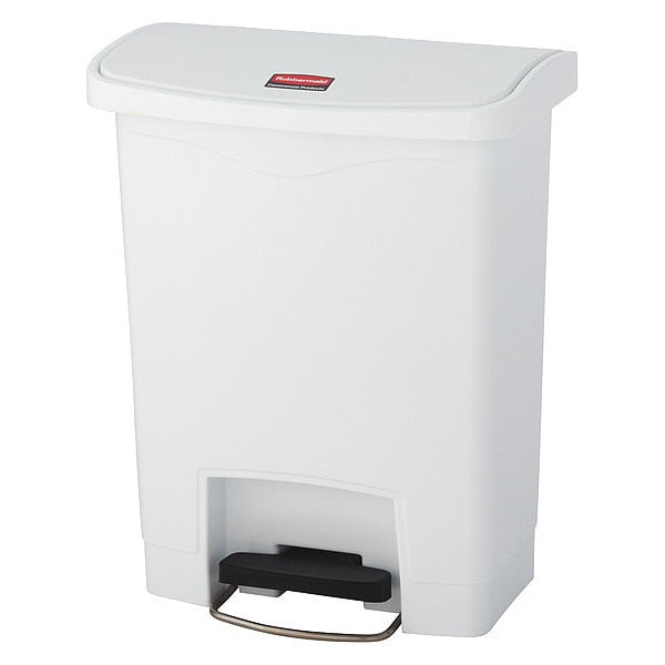 8 gal Rectangular Step Can, White, 16 1/2 in Dia, Step-On, Plastic