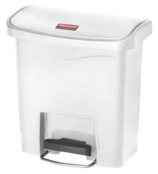 4 gal Rectangular Step Can, White, 14 3/4 in Dia, Step-On, Plastic