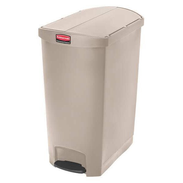 24 gal Rectangular Trash Can, Beige, 15 3/4 in Dia, Step-On, Plastic