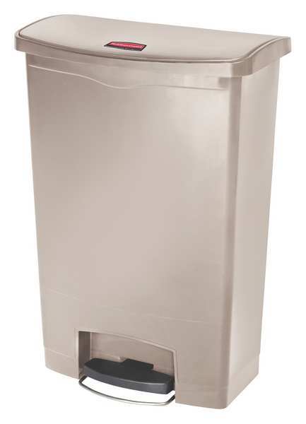 24 gal Rectangular Trash Can, Beige, 22 1/4 in Dia, Step-On, Plastic
