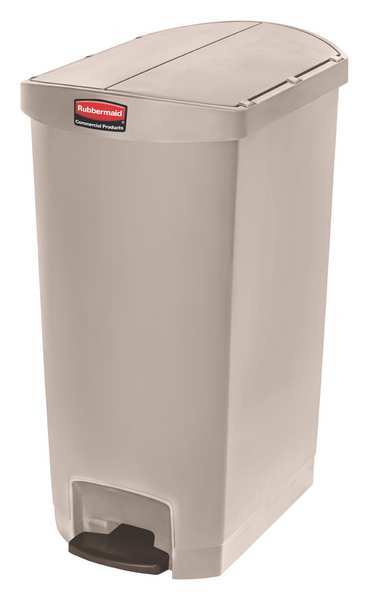 18 gal Rectangular Trash Can, Beige, 14 1/2 in Dia, Step-On, Plastic