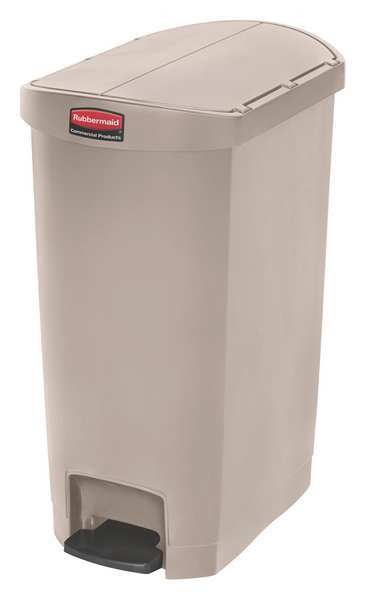 13 gal Rectangular Trash Can, Beige, 13 1/2 in Dia, Step-On, Plastic