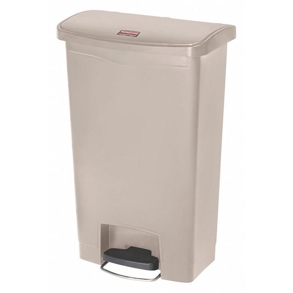 13 gal Rectangular Trash Can, Beige, 17 3/4 in Dia, Step-On, Plastic
