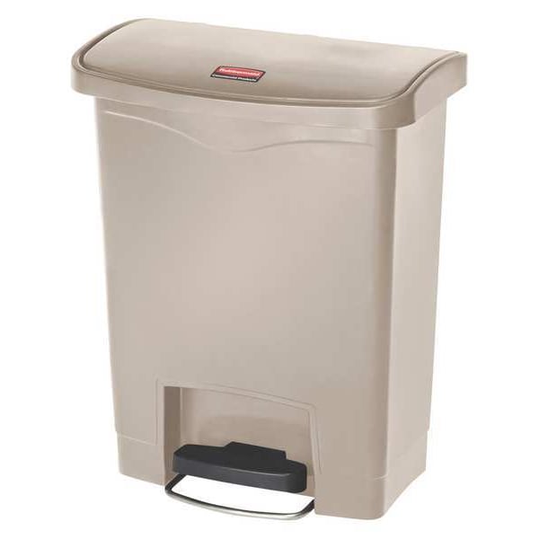 8 gal Rectangular Step Can, Beige, 16 1/2 in Dia, Step-On, Plastic