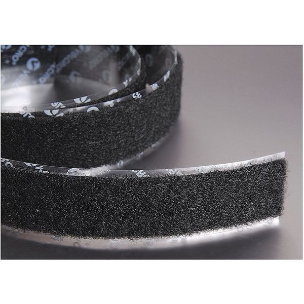 Reclosable Fastener, Rubber Adhesive, 75 ft, 2 in Wd, Black