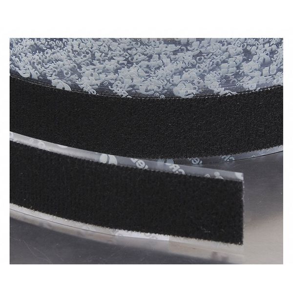 Reclosable Fastener, Acrylic Adhesive, 75 ft, 1/2 in Wd, Black