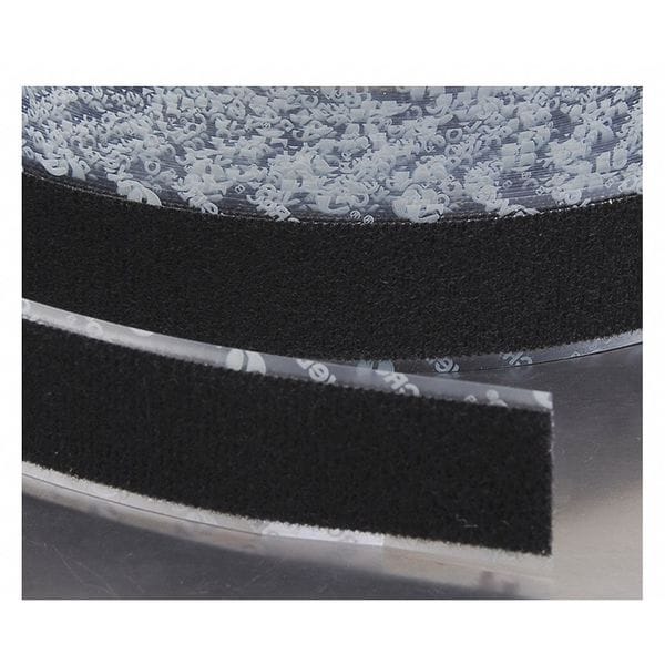 Reclosable Fastener, Acrylic Adhesive, 75 ft, 2 in Wd, Black