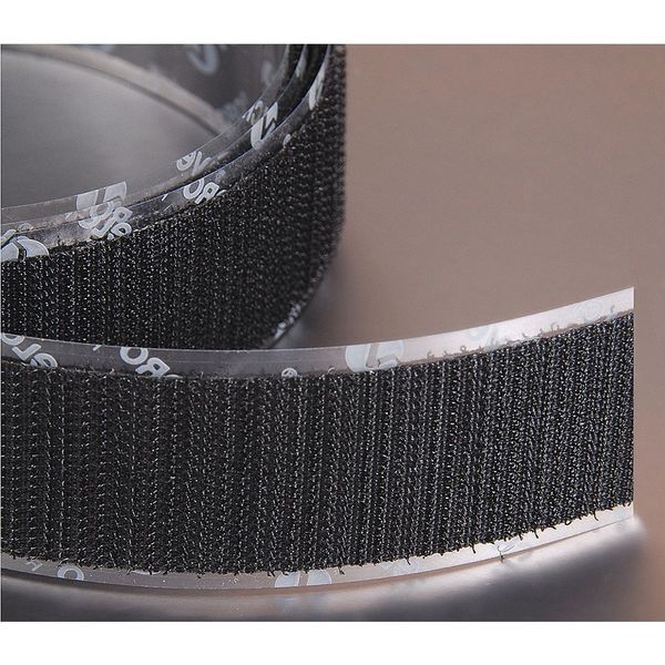 Reclosable Fastener, Rubber Adhesive, 75 ft, 3/4 in Wd, Black