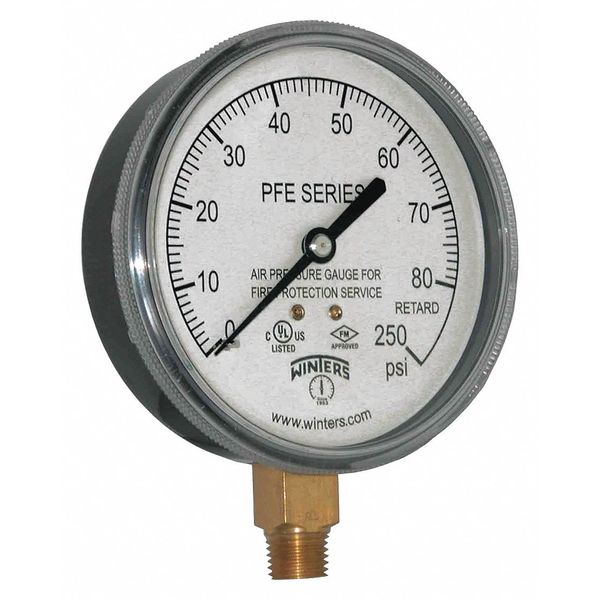 Pressure Gauge, 0 to 80 psi, 1/4 in MNPT, Plastic, Black