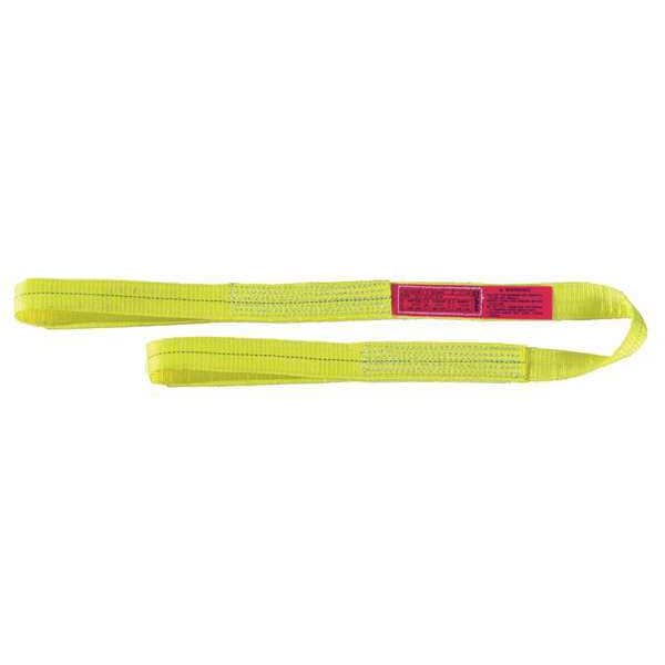 Web Sling, Flat Eye and Eye, 12 ft L, 4 in W, Polyester, Yellow