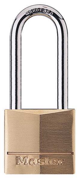 Padlock, Keyed Different, Long Shackle, Rectangular Brass Body, Steel Shackle, 13/16 in W