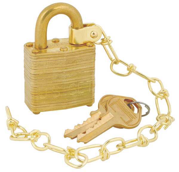 Padlocks, Keyed Alike, Standard Shackle, Rectangular Steel Body, Brass Shackle