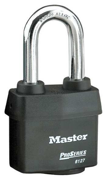 Padlock, Keyed Different, Long Shackle, Rectangular Steel Body, Boron Shackle, 7/8 in W