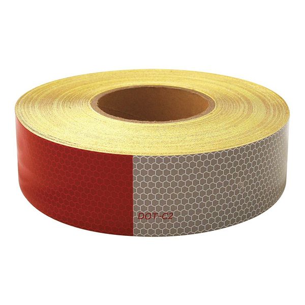 Reflective Tape, Roll, 2 in. W, Red/Silver