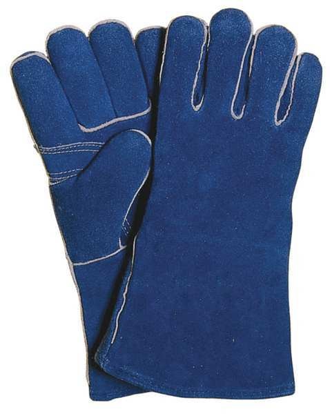 Cowhide Leather Stick Welding Gloves, Straight Thumb, Blue, Size XL, 1 Pair