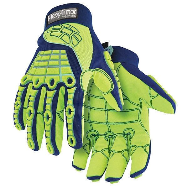 Hi-Vis Cut Resistant Impact Gloves, A8 Cut Level, Uncoated, L, 1 PR