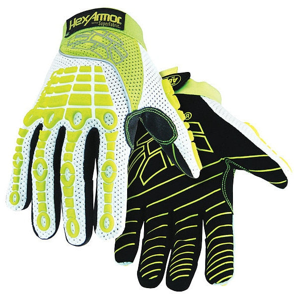 Hi-Vis Cut Resistant Impact Gloves, A8 Cut Level, Uncoated, S, 1 PR