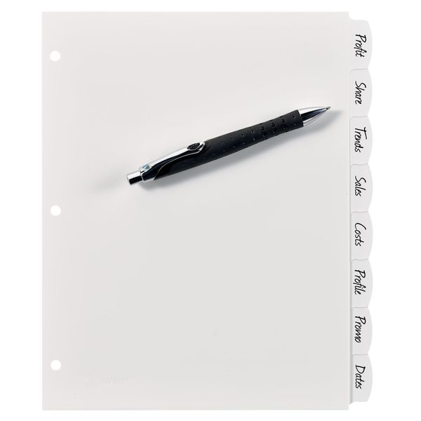AveryÂ® Big Tabâ¢ Write & Erase Durable Plastic Dividers 16371, 8 White Tabs, 1 Set