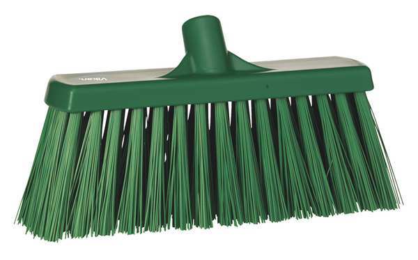12 in Sweep Face Broom Head, Stiff, Synthetic, Green