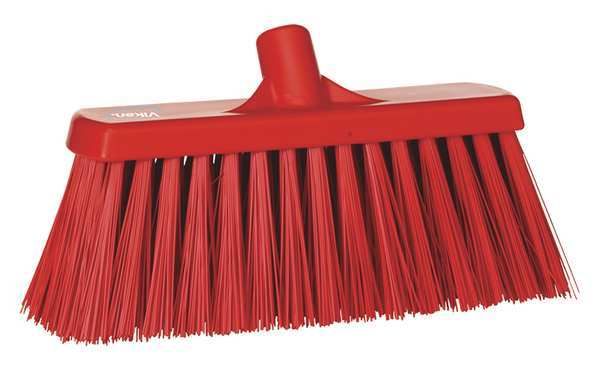 12 in Sweep Face Broom Head, Stiff, Synthetic, Red