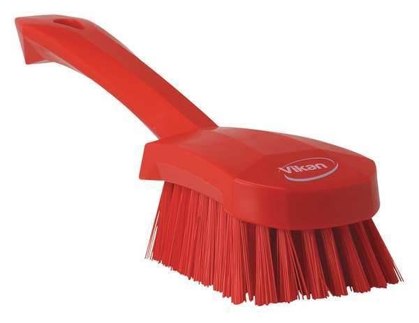 3 in W Scrub Brush, Stiff, 5 57/64 in L Handle, 4 1/2 in L Brush, Red, Plastic, 10 in L Overall