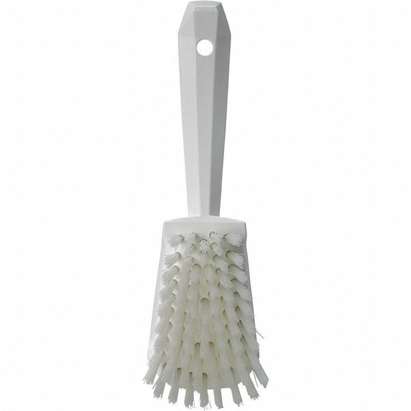 3 in W Scrub Brush, Stiff, 5 57/64 in L Handle, 4 1/2 in L Brush, White, Plastic, 10 in L Overall