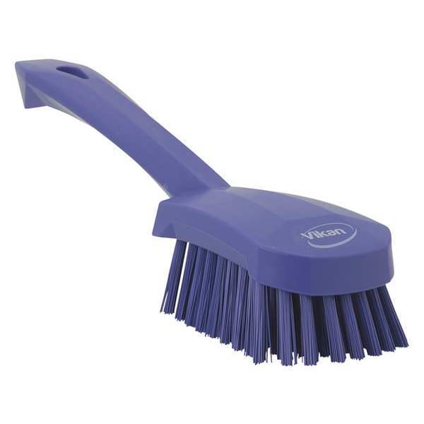 3 in W Scrub Brush, Stiff, 5 57/64 in L Handle, 4 1/2 in L Brush, Purple, Plastic, 10 in L Overall