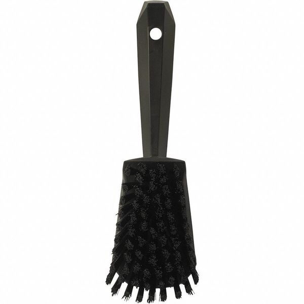 3 in W Scrub Brush, Stiff, 5 57/64 in L Handle, 4 1/2 in L Brush, Black, Plastic, 10 in L Overall
