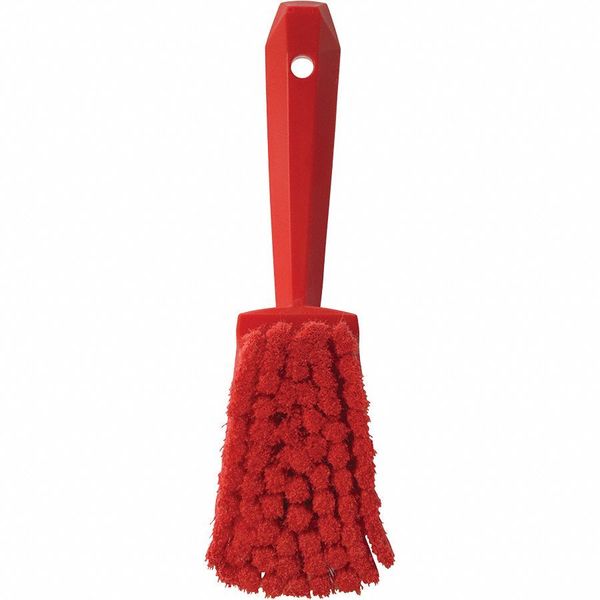 3 in W Scrub Brush, Soft, 5 57/64 in L Handle, 4 1/2 in L Brush, Red, Plastic, 10 in L Overall