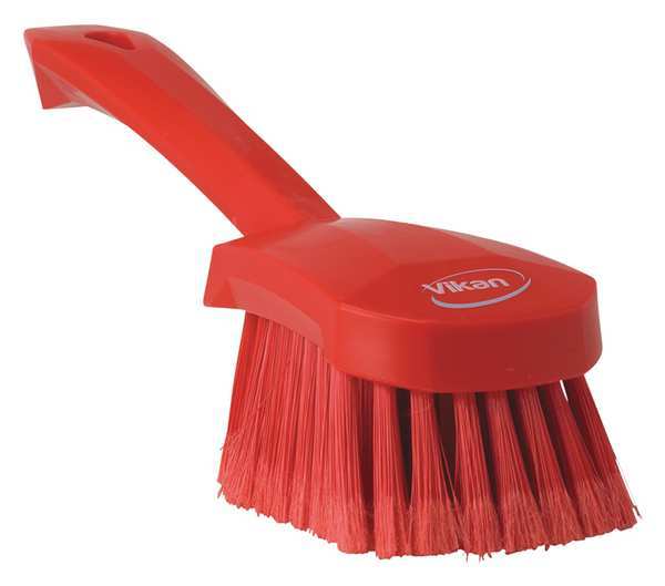 3 in W Scrub Brush, Soft, 5 57/64 in L Handle, 4 1/2 in L Brush, Red, Plastic, 10 in L Overall