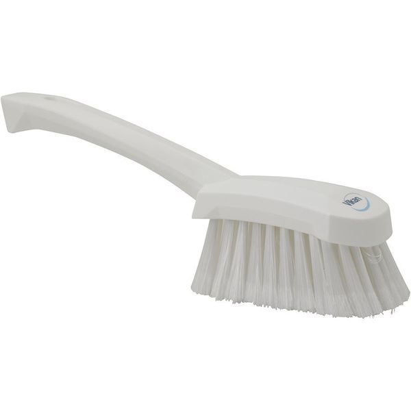 3 in W Scrub Brush, Soft, 5 57/64 in L Handle, 4 1/2 in L Brush, White, Plastic, 10 in L Overall