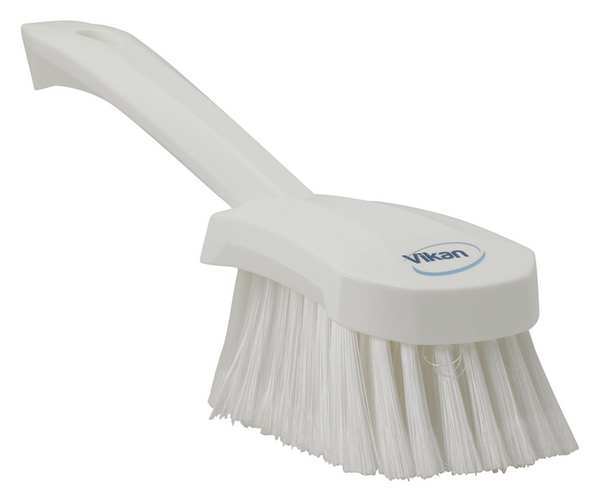 3 in W Scrub Brush, Soft, 5 57/64 in L Handle, 4 1/2 in L Brush, White, Plastic, 10 in L Overall